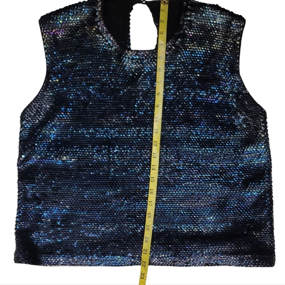 Vintage Iridescent Sequined Midnight Blue Sleeveless Top XL - Picture 6 of 6